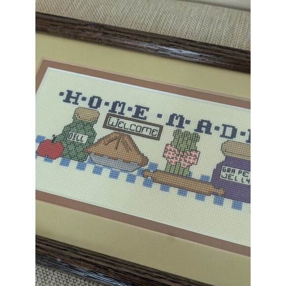 Vintage Handmade Finished Cross Stitch in Frame "Homemade" Kitchen Theme 7.5x10" - Picture 2 of 5